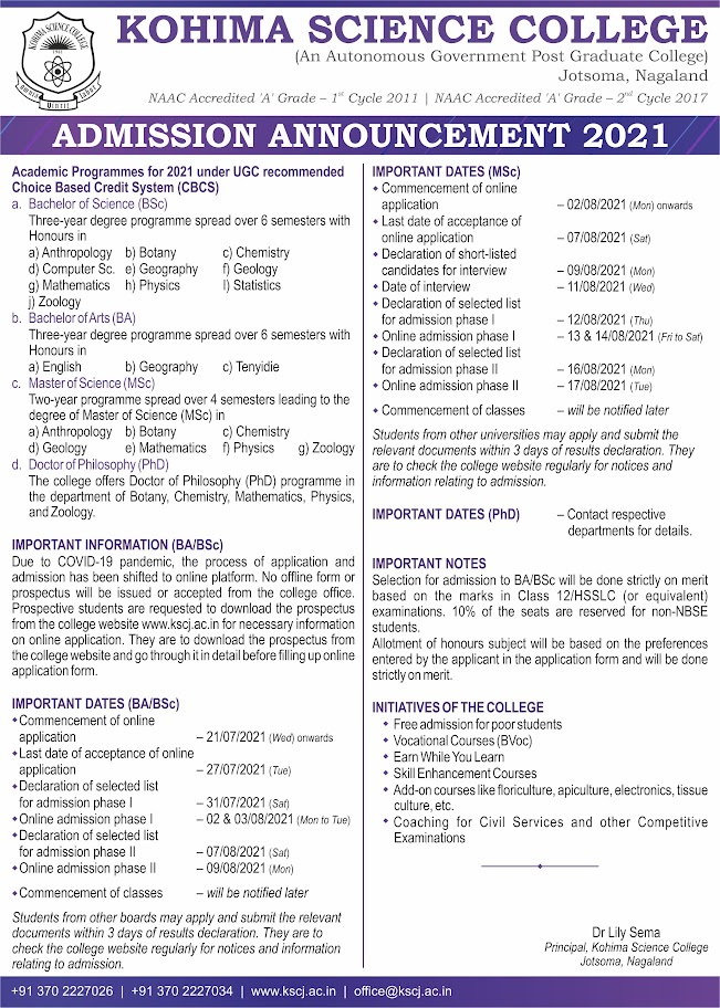 2021 Admission Announcement – Admissions